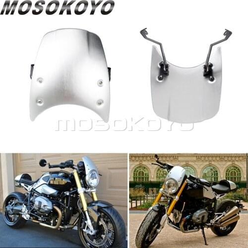 For BMW R NineT Motorcycle Silver Windshield Aluminum Wind Screen Deflector Kit for BMW R Nine T 2014-2019
