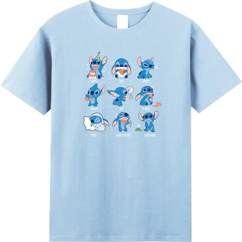 Disney Cute Stitch Ohana T-shirt Men Cartoon Tops Summer 2021 New Arrivals Lilo Stitch Clothes Harajuku Casual Male Tee shirt