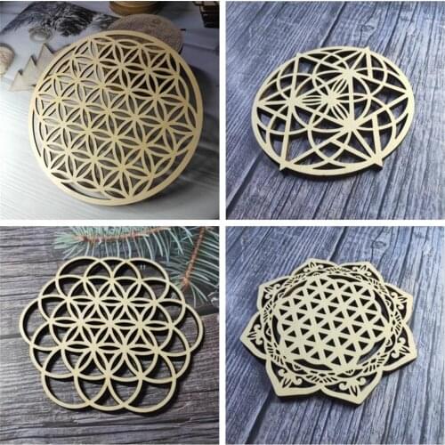 Flower Of Life Geometric Wood Ornaments Energy Mat Rustic Home Deor Wall Art Roller Coaster Sign Slice Wood Handmade Coasters