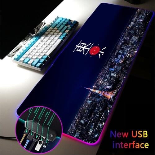 MRGLZY RGB Gaming Mouse Pad LED 4-Port XXL 30*80CM Tokyo City Mousepad Carpets Large USB Hub Games Computer PC Desk Mat for Csgo
