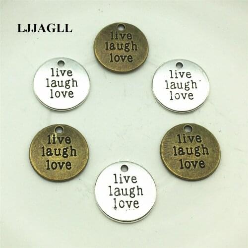 LJJAGLL 10pcs Zinc Alloy Tow Colors 19*19mm Letter "live laugh love" Lovers Word Plate Pendant Diy Jewelry Make AZP009