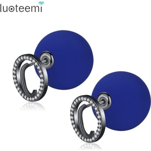 LUOTEEMI Brand Blue and Black Simulated-pearl Stud Earrings for Women Fashion Party Jewelry Pave CZ Stone Earrings Bijoux Femme