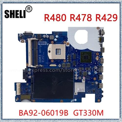 SHELI For Samsung R480 R478 R429 Laptop Motherboard With GT330M 1G GPU BA92-06019A BA92-06019B HM55 DDR3