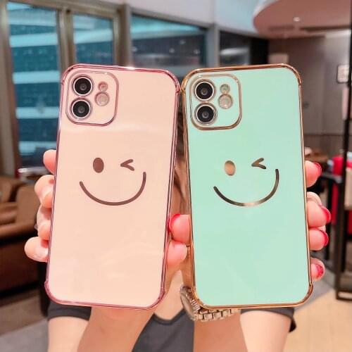 Smile Gold-Plated Phone Case For iPhone 11 12 Pro Max XR X XS SE 2020 7 8 Plus mini Flexible TPU Shockproof Cover Women Girls
