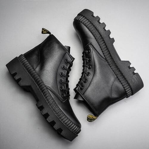 Winter New Black Thick Base Cloth Mid-Top Boots Men Fall British Trend Boots Hight-Top Korean Casual Mens Shoes Boots2021
