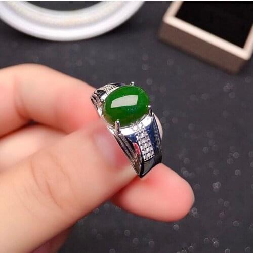 Man Fashion Jade Ring for Party 8mm*10mm 100% Natural Chinese Jade Man Ring 925 Silver Jade Jewelry Gift for Boyfriend