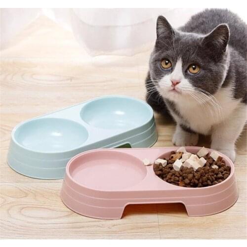 New Double Pet Bowl Plastic Puppy cat Food Water Drinking Dish Feeder pets cat Puppy Feeding Supplies Small dog accessories