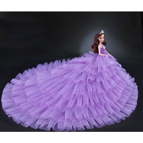 NK Princess Doll Clothes Handmake Long Tail Wedding Dress Fashion Evening Party Outfit For Barbie Doll Accessories C054 JJ