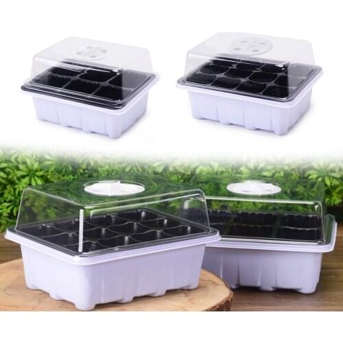 6/12 Plastic Breathable Plastic Planting Tray Sprout Plate Nursery Pots Germination Box Seed Grow Base With Clear Cover Lids