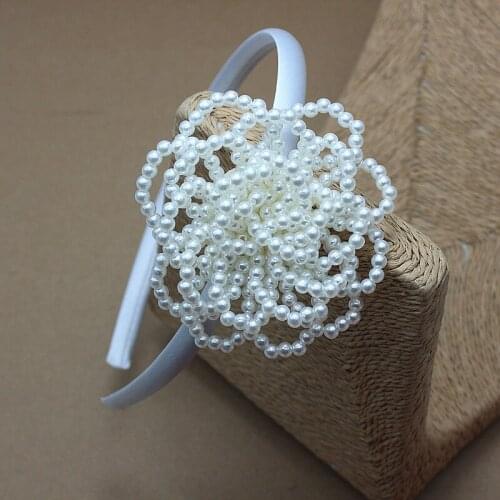 Girl pearl rose flower headband wedding Princess beads hairband satin headband vintage bow