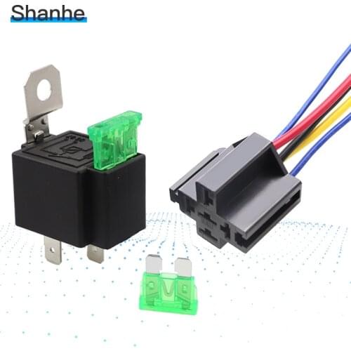 30A DC12V Pre Wired 4 Pin Relay Mounting Base Auto Relay Socket Holder With 2pcs 30A Medium Fuse