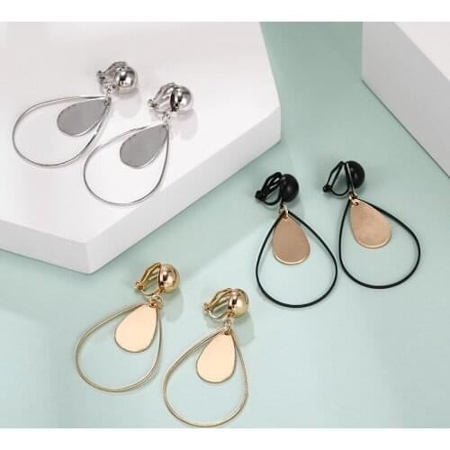 Silver Gold Black Teardrop Clip Earrings for Women Vintage Geometric Ear Clips Without Piercing Ears Brinco 2020 Fashion Jewelry