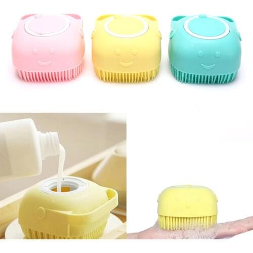 Silicone Bath Body Brush Shower Scrubber With Shower Gel Dispenser Soft Massager New