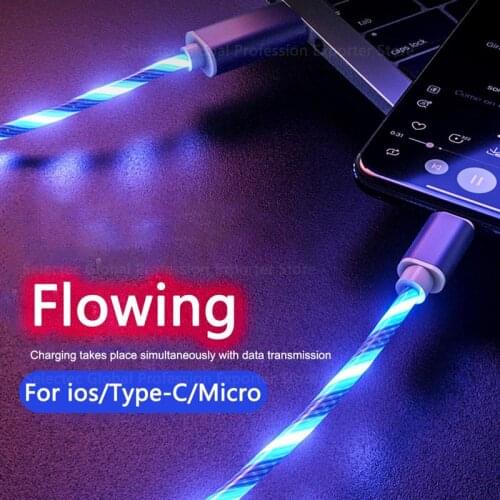 Flow Luminous Lighting Fast Charging Micro USB Type C IOS Cable Core Charger for iPhone 12 Pro Xiaomi 11 huawei Charging Wire