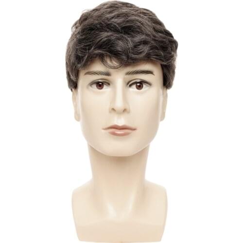 Wavy Man Wigs Short Hair Wigs for Men Toupee High Temperature Fiber Synthetic Hair Mixed Color For Business Men