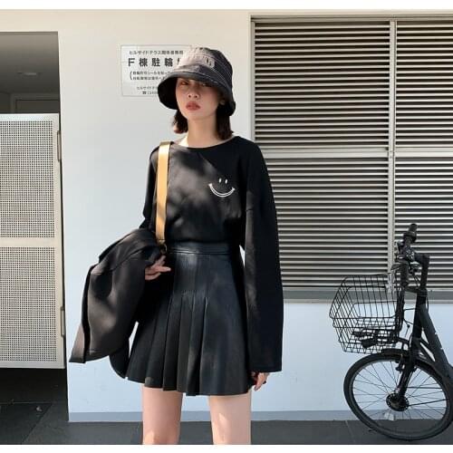 Lambskin skirt female autumn and winter high waist slim bag hip a-line pleated short skirt leather sheepskin skirt