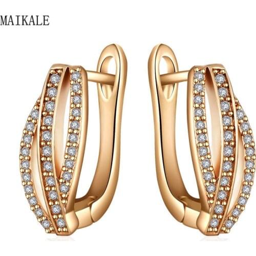 MAIKALE New Fashion Geometric Zircon Stud Earrings for Women Cubic Zirconia Earring Gold Earings Wedding Jewelry Gifts