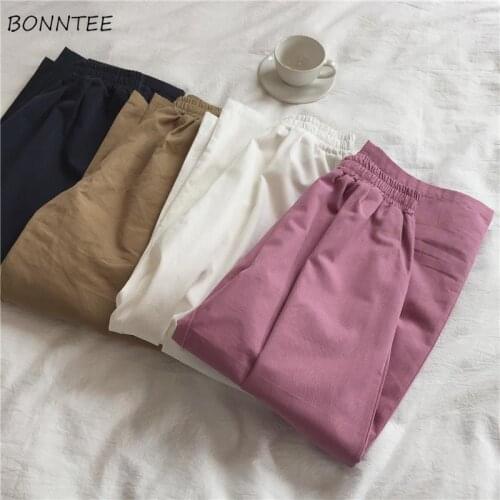 Plus Size Pants Women Summer Ankle-length Loose Wide Leg Elastic Waist Trouser Basic Simple Comfortable Elegant Ladies All-match