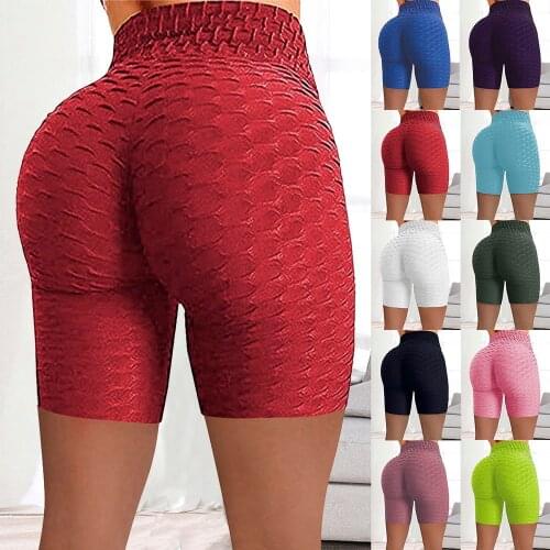 Women Summer Knit Shorts High Waist Hip Tight Leggings Stretch Running Fitness Short Pants Wrinkled Sexy Biker Shorts