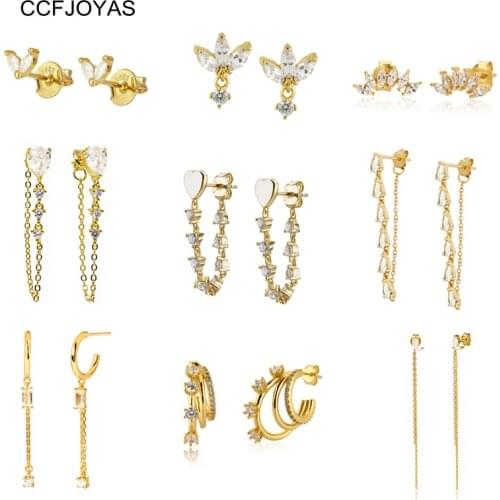 CCFJOYA 925 Sterling Silver White Zircon Stud Earrings for Women Cute Water Drop/Horse eye/Flower Piercing Earring Jewelry Gift