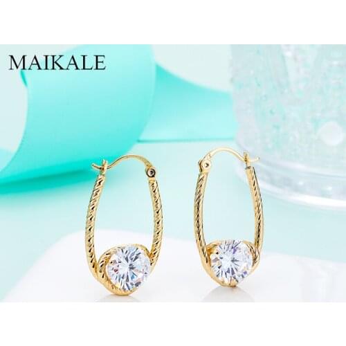 MAIKALE New Fashion Creative Dangle semicircle Gold Earrings Hanging Cubic Zirconia Drop Earrings for Women Jewelry Brincos