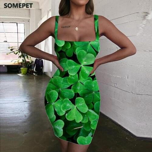 SOMEPET Leaves Dress Women Plants 3d Print Green Halter Sleeveless Harajuku Sundress Womens Clothing Mini Evening Vintage Boho