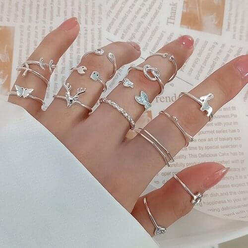2021 Fashion Simple Design Vintage Silver Color Joint Rings For Women Jewelry Korean Version Joint Rings Party Best Gift