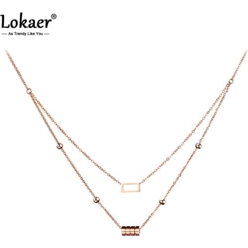 Lokaer Classic Stainless Steel Geometric Cylinder & Square Choker Necklace Jewelry Lovely Pendant Necklace For Women N17046