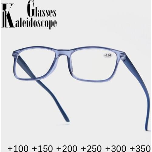 +1.0 1.5 2.0 2.5 3.0 3.5 New Reading Glasses Women Men Vintage Spectacles Square Eyeglasses Retro Brand Glass Matter Frame Blue