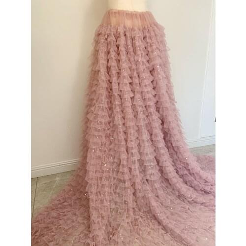 1 Yard Mauve Pink Sequined Ruffle Fabric For Cake Dress, Costume Dress, Comes In Green, Beige And Mauve Pink