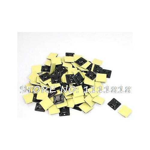 100 Pcs Black Plastic Sticky Cable Tie Mount Base 1.18" x 1.18"