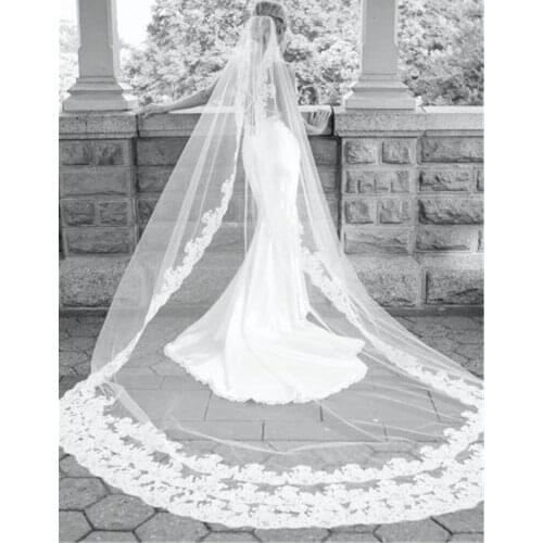 1T Bridal Veils with Metal Comb 3M Lace One Layer White Ivory Wedding Veil