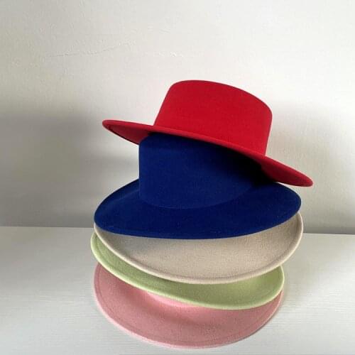 202104-SY-8138 new spring autumn color wool solid flat leisure fedoras cap men women panama jazz hat