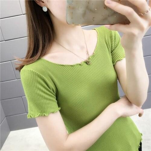 20570 real shot short sleeve knitted T-shirt with Auricularia edge