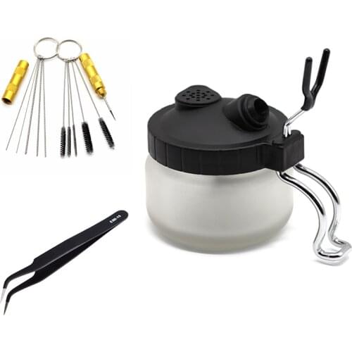 Airbrush Cleaning Pot Glass Air Brush Holder Clean Paint Jar Bottle Spray Gun Wash Tools Needle Nozzle Brush Set