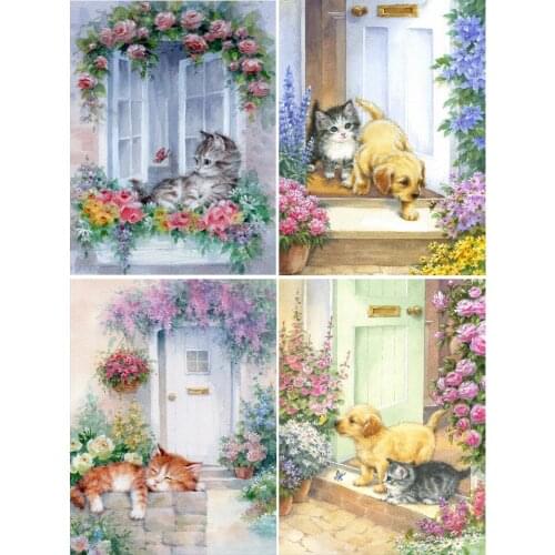 5D DIY Diamond Painting Garden Cat Cross Stitch Kit Full Drill Embroidery Mosaic Art Picture Of Rhinestones Gift Home Decoration