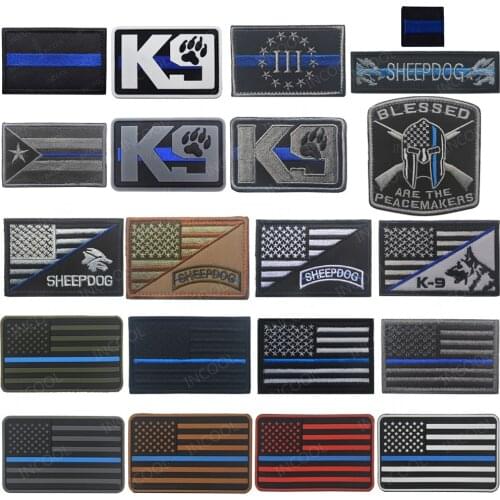 American Flag Thin Blue Line Embrodiered Patches 3D PVC Army Military Patches Tactical Rubber Embroidery Badges US Flags