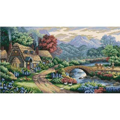 Top Quality Beautiful Lovely Counted Cross Stitch Kit English Valley Cottage Bridge Village Countryside Country dim 35019