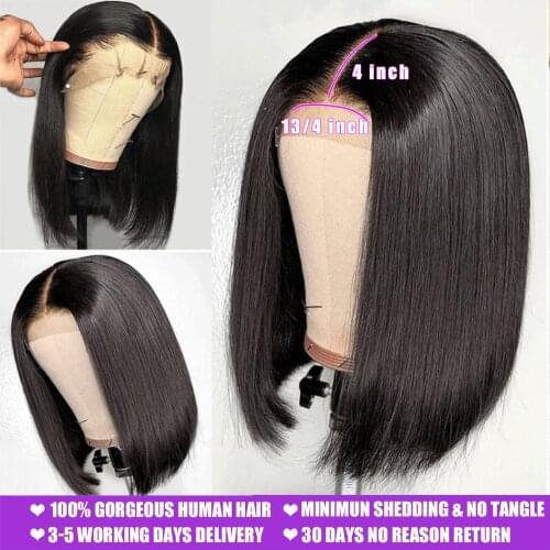 BLACROSS 13X4 4X4 Lace Front Human Hair Bob Wis Pre-Plucked Hairline 13X6 Lace Natural Color For Women Truth Lengths Remy Hair