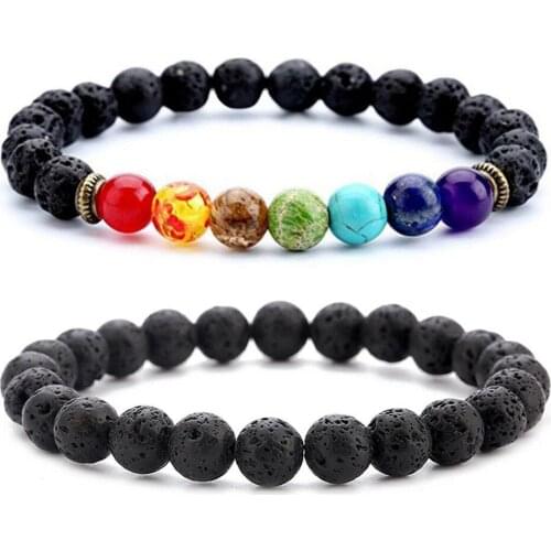 7 Chakras Stone Lava Rock Diffuser Bracelet Elastic Yoga Beads Bangle For Women Men 8mm Natural Stone Beads Jewelry Charm