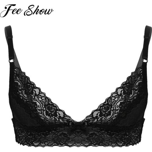 Sexy Mens Floral Lace Erotic Lingerie Sissy Bra Top Bralette Gay Underwear Adjustable Shoulder Straps Wire-free Unlined Bra Tops
