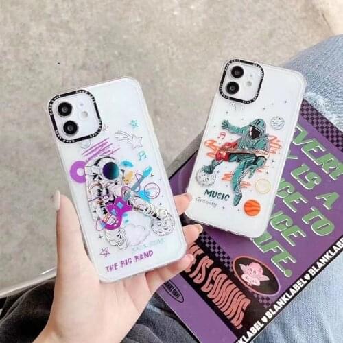 Astronaut Galaxy Star Phone Case for iPhone 12p 12 11 11p Guitar Singer TPU Transparent Case for iPhone 7 8 X XS Phone Case