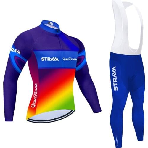 Colorful Cycling Jersey Set STRAVA Long Sleeve Mountain Bike Clothes Wear Men Racing Bicycle Clothing Ropa Maillot Ciclismo