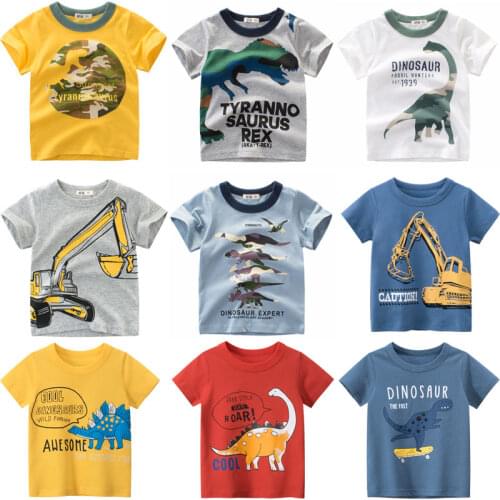 Kids Dinosaur T-shirt for Boys Summer Childrens Clothes Short-sleeved Cotton Breathable Cartoon Print Tops