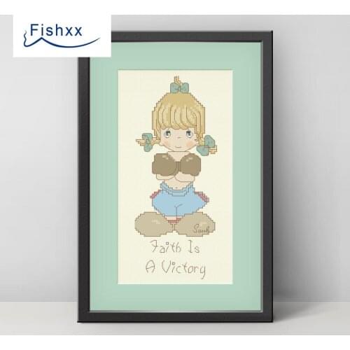 Fishxx Cross Stitch 14CT Kit European Style ChildrenS Bedroom Paintings H032 Boxing Girl Hand Embroidery