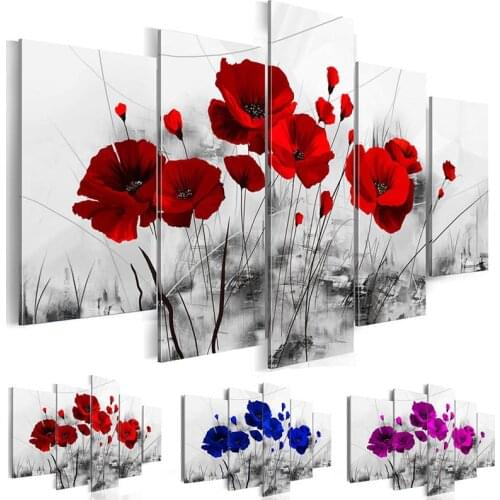 Modern Painting Canvas 5 Pieces Mother Natures Poppy Flower Living Room Wall Art Pictures Home Decoration