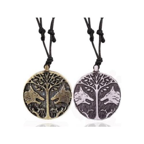 Ladies Mens Viking Two Wolf Talisman Game Destiny Rope Necklace Lucky Pendant