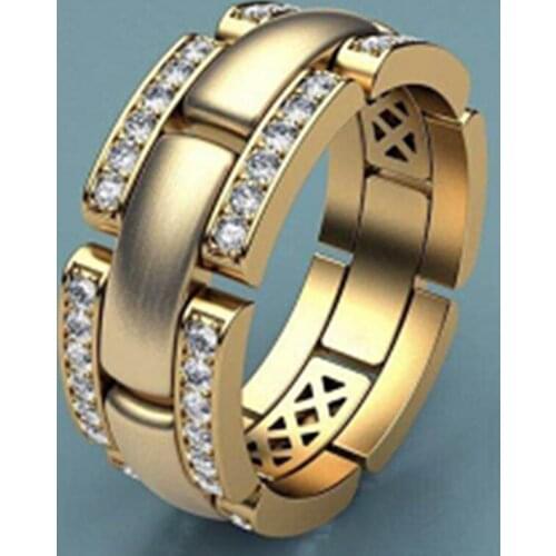 Hot Sale Classic Watch Chain Geometric Men Woman Zircon Ring Full Fashion Rhinestone Jewelry Wedding Shinning Rings