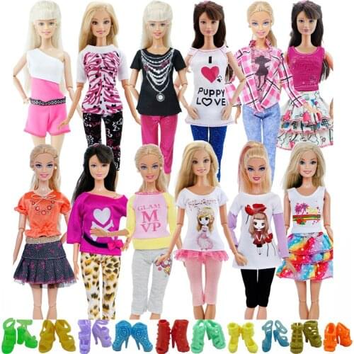 Random 5 Sets Fashion Outfit Trousers Dress Shorts Pants Skirt 10x High Heel Shoes Clothes for Barbie Doll Accessories Toy