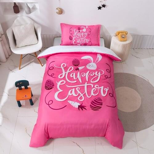 Happy Easter Day Bedding Set Easter Egg Pink Bunny Duvet Cover for Kids Bed Quilt Cover Bed Set Twin Size Girls Bedroom Decor